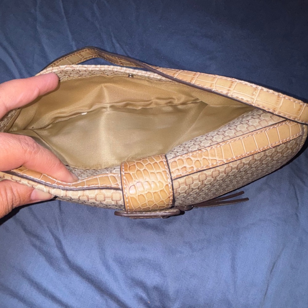 Vintage Y2K Nine West Baguette Shoulder Bag Tan Geo Canvas With Matching Wallet - Picture 6 of 8